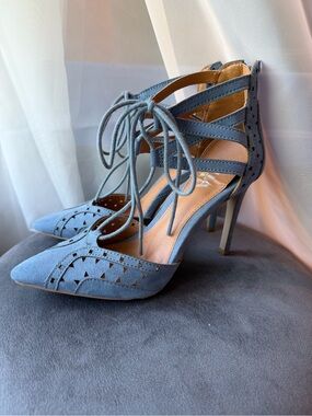 MIA Blue Lace-Up Pointed Toe Stiletto Heels